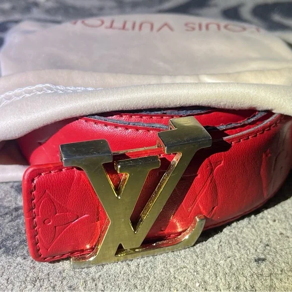 Louis Vuitton Red Belt with Gold Buckle - Picture 1 of 2